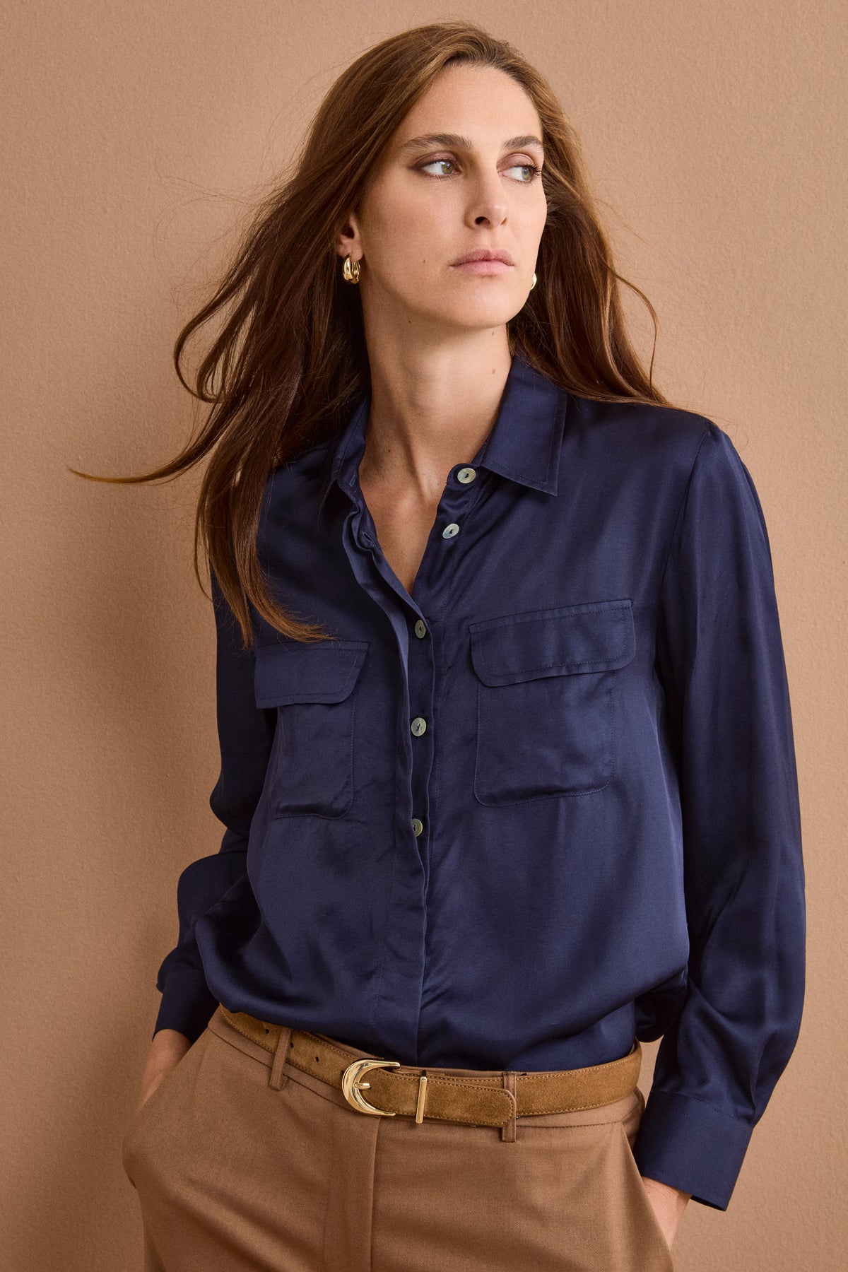 Camicia Over in Raso con Tasche - BLU