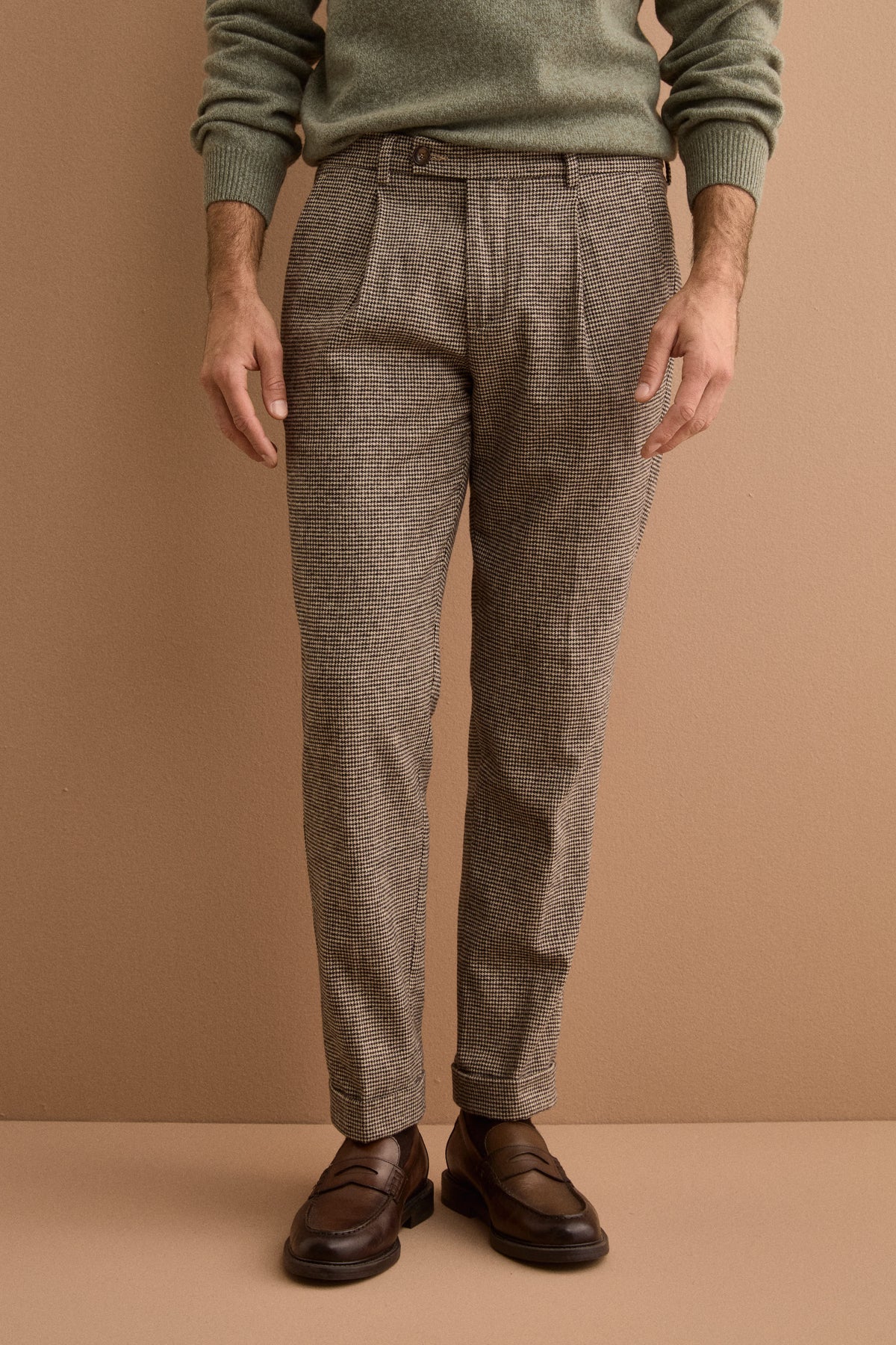 Pantalone Slim Fit Pied de Poule in Misto Lana - P/POULE BEIGE