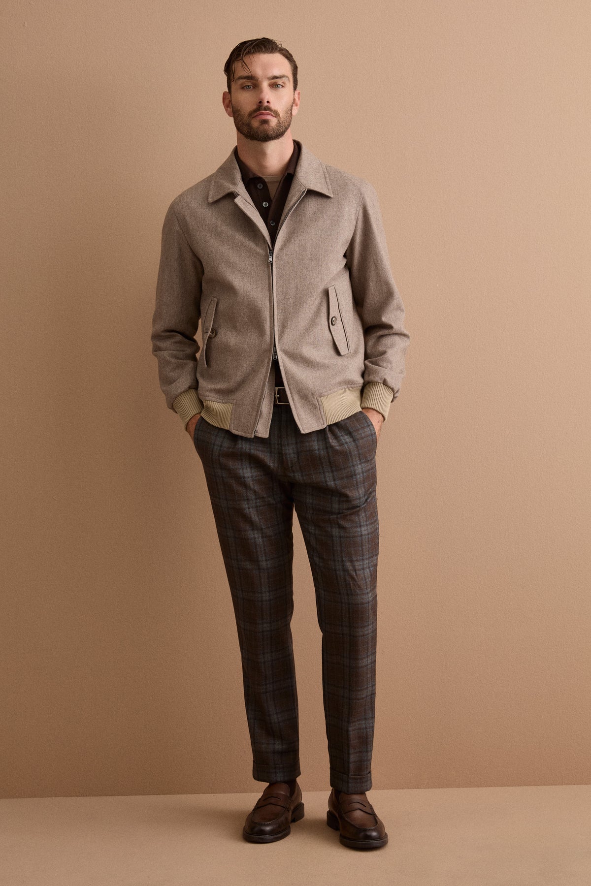 Pantalone Check in Lana con Pinces - BLU QUADRI