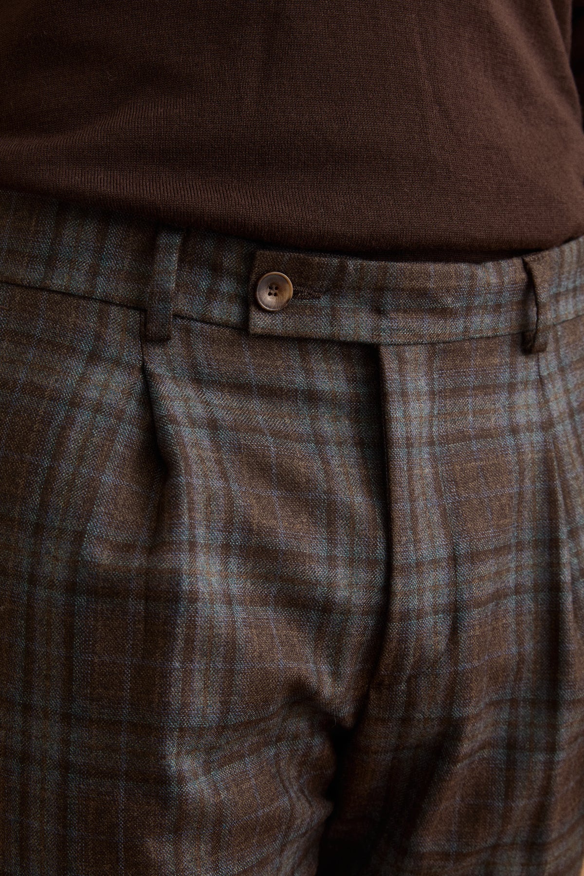 Pantalone Check in Lana con Pinces - BLU QUADRI