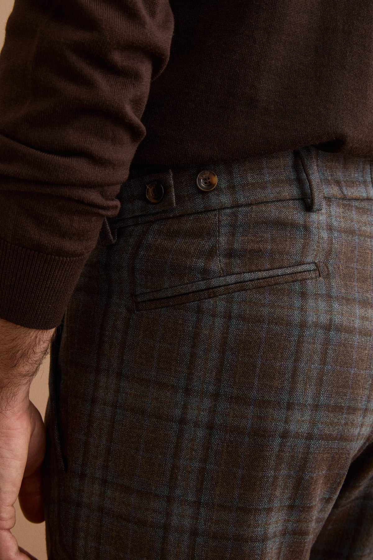 Pantalone Check in Lana con Pinces - BLU QUADRI