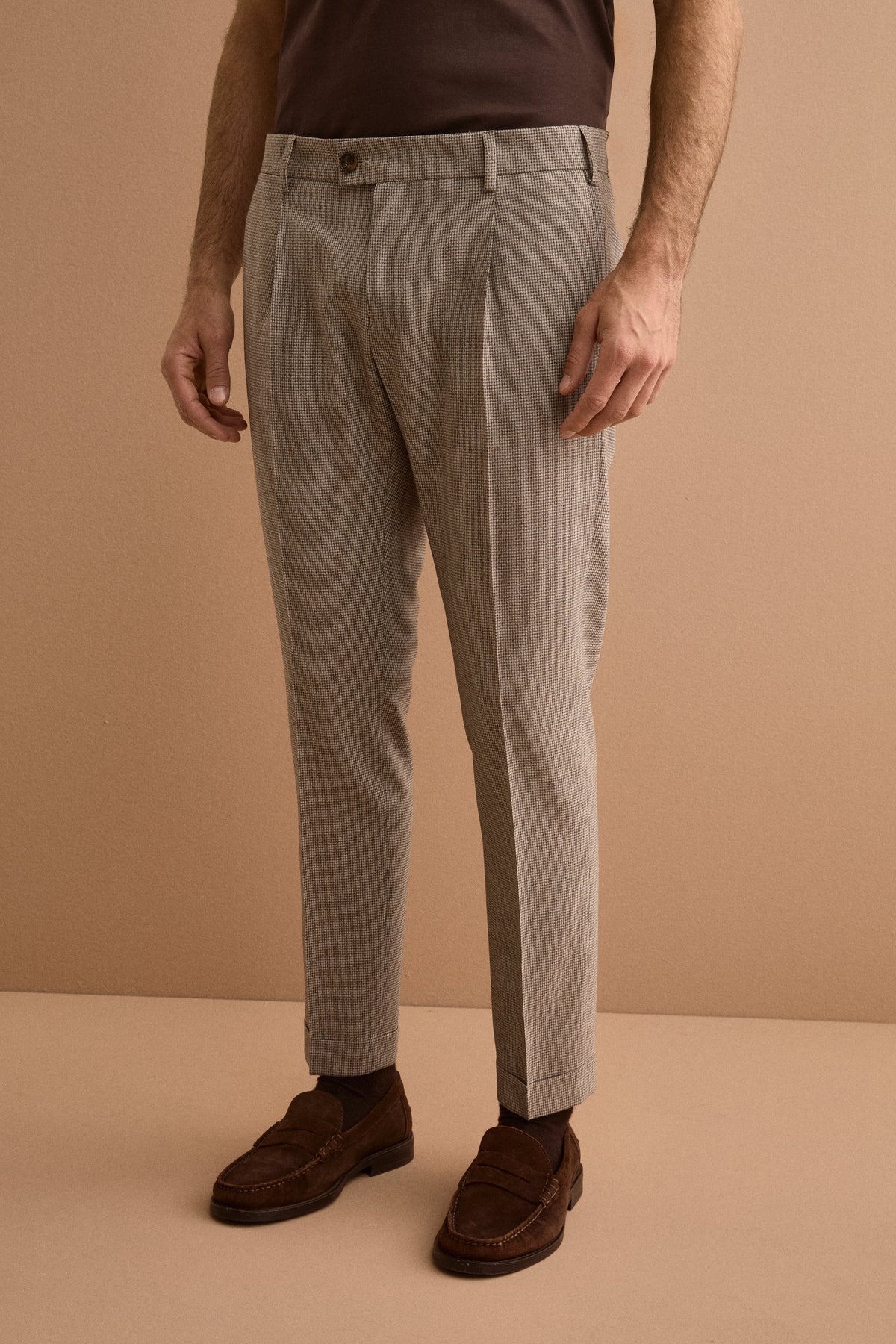 Pantalone Regular Fit in Pura Lana Vergine con Pinces e Risvolto - P/POULE BEIGE