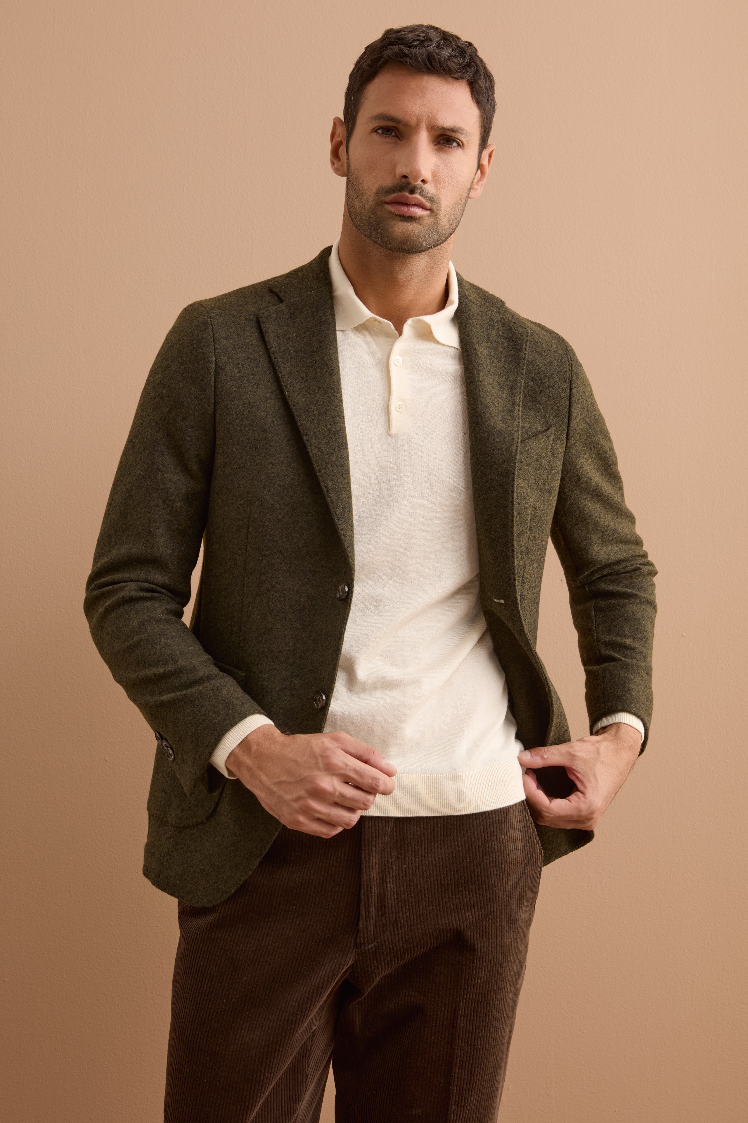 Giacca Jersey Semifoderata in Misto Lana - VERDE MELANGE