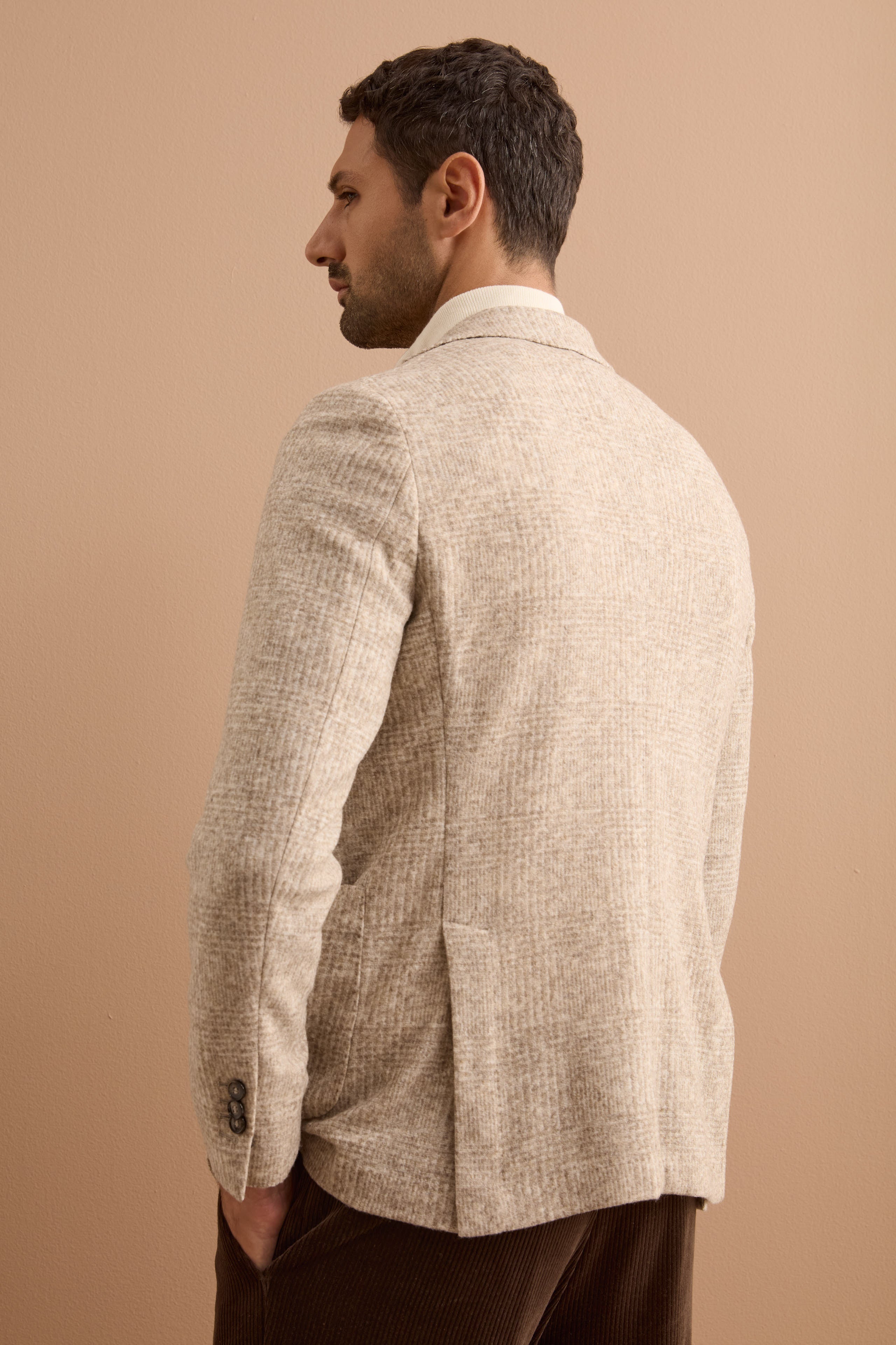Giacca Check Monopetto in Misto Lana - BEIGE QUADRI