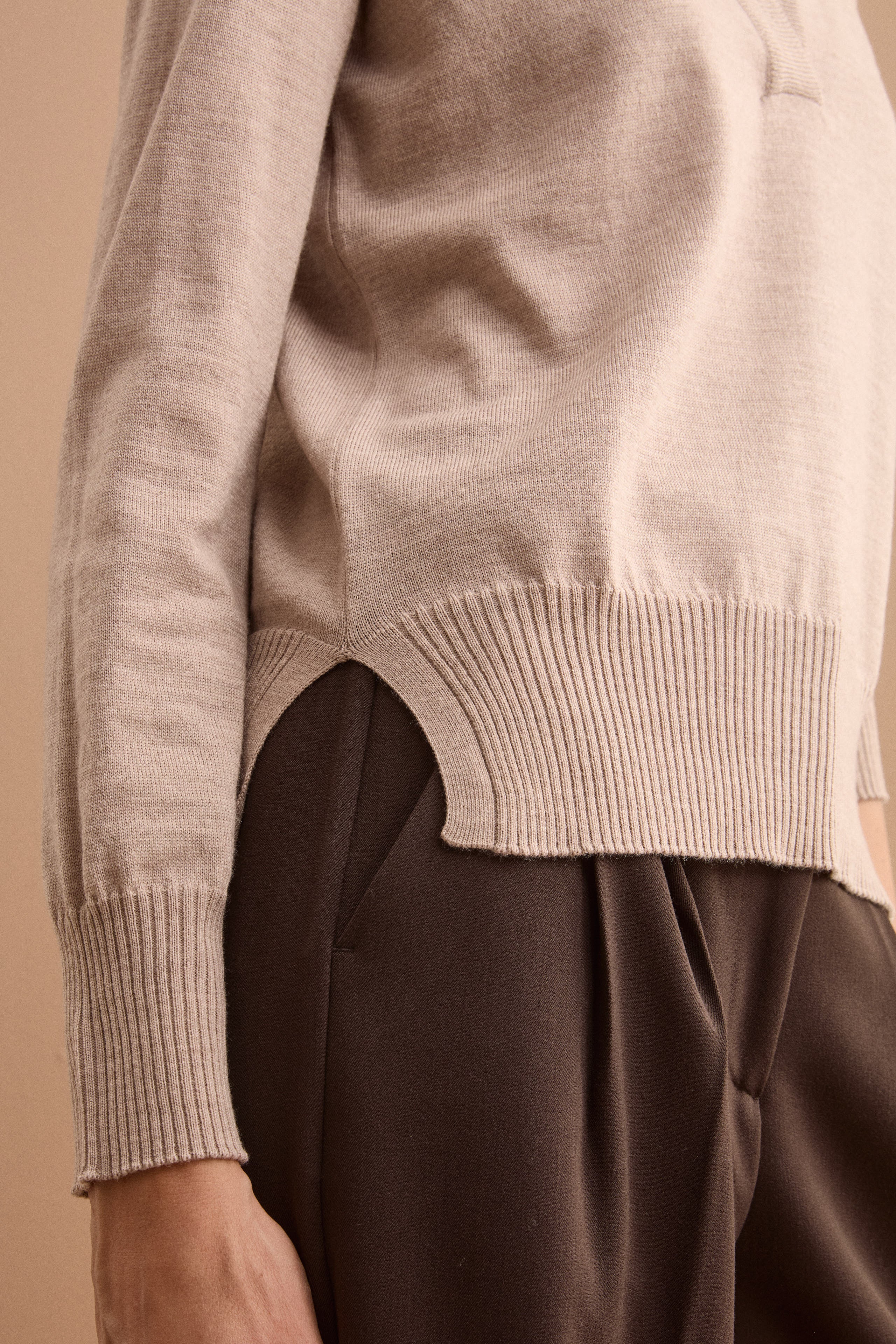 Polo Serafino Manica Lunga in Lana Merino - BEIGE