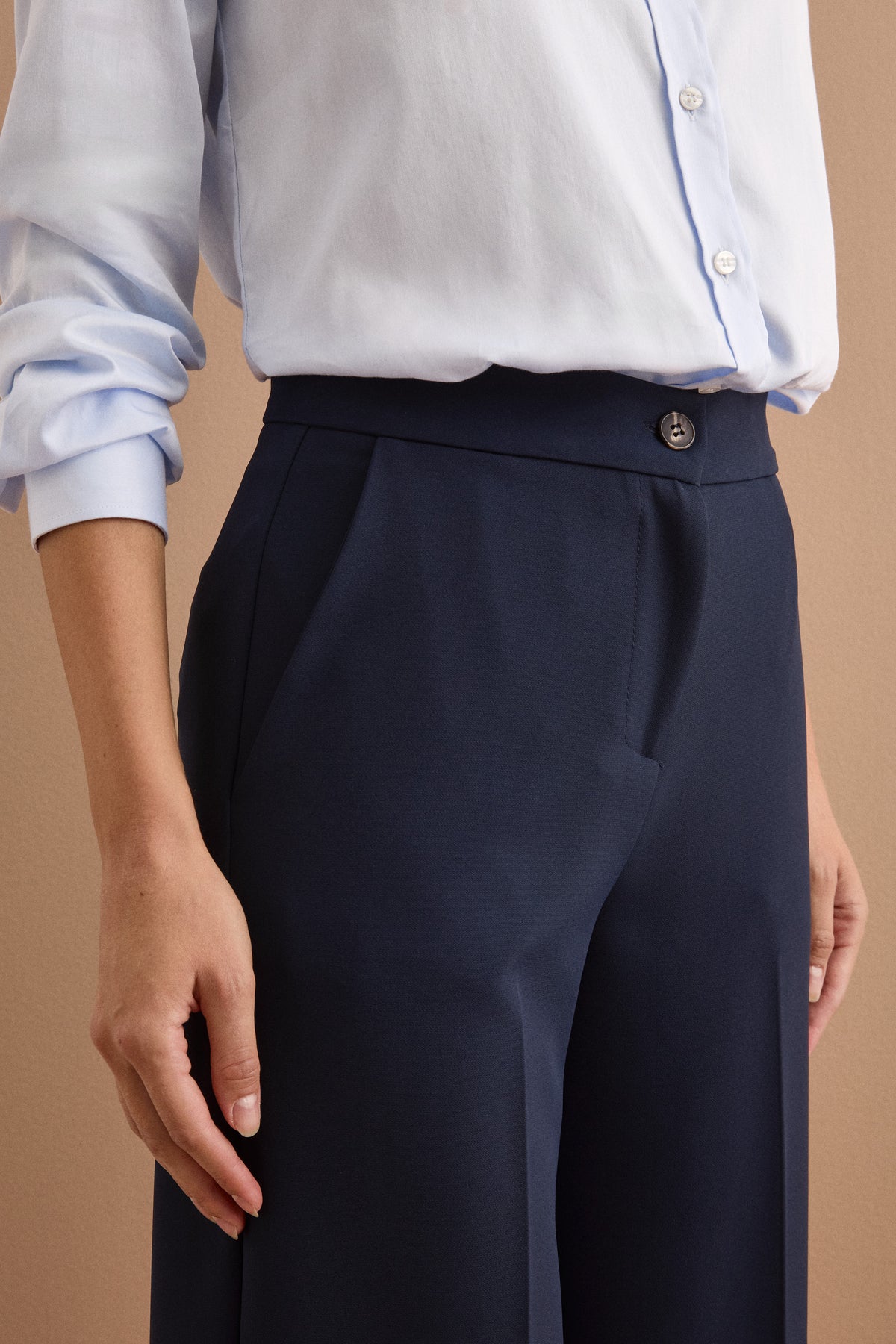 Pantalone a Gamba Larga in Tessuto Crêpe - BLU