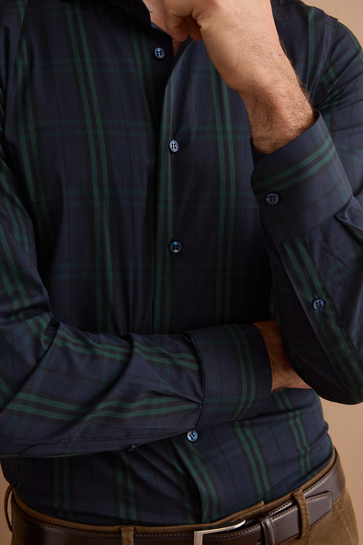 Camicia Check Slim Fit con Collo Francese - BLU QUADRI