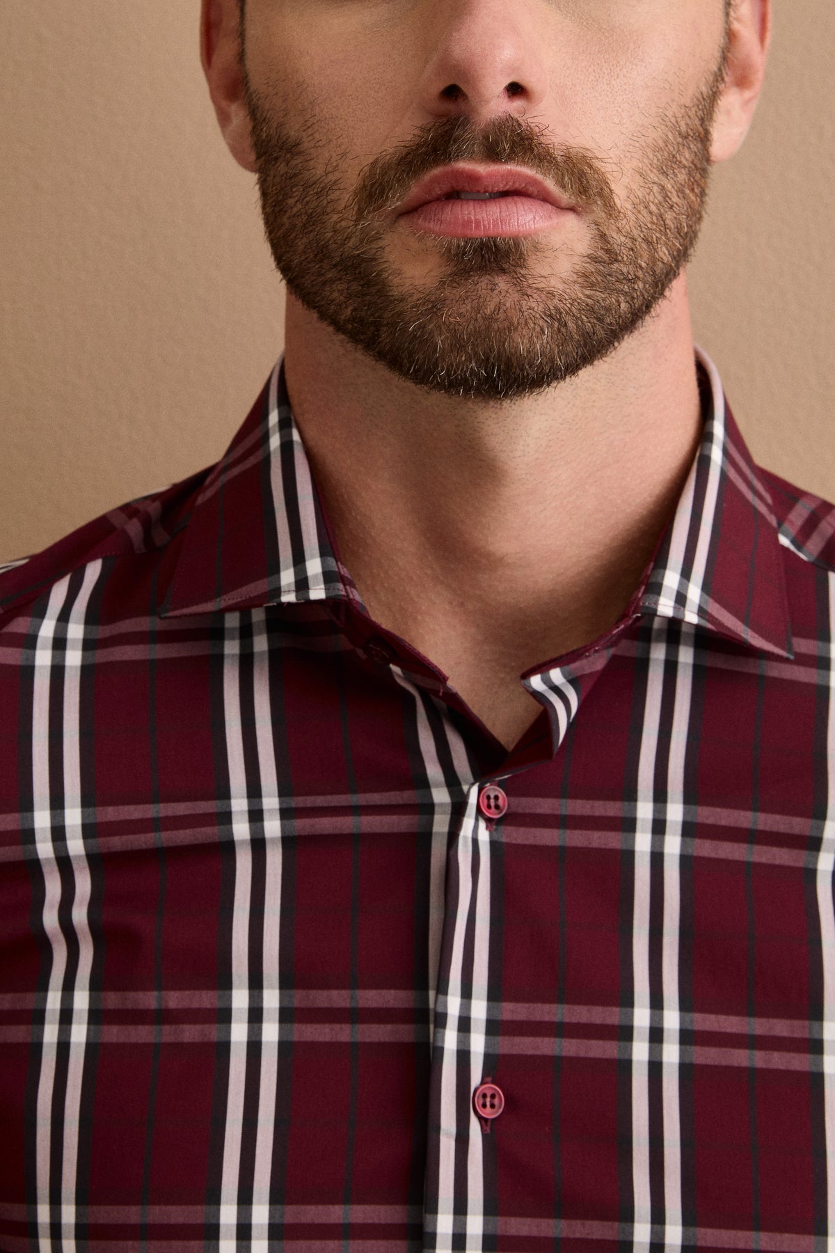 Camicia Check Slim Fit con Collo Francese - BORDEAUX QUADRI