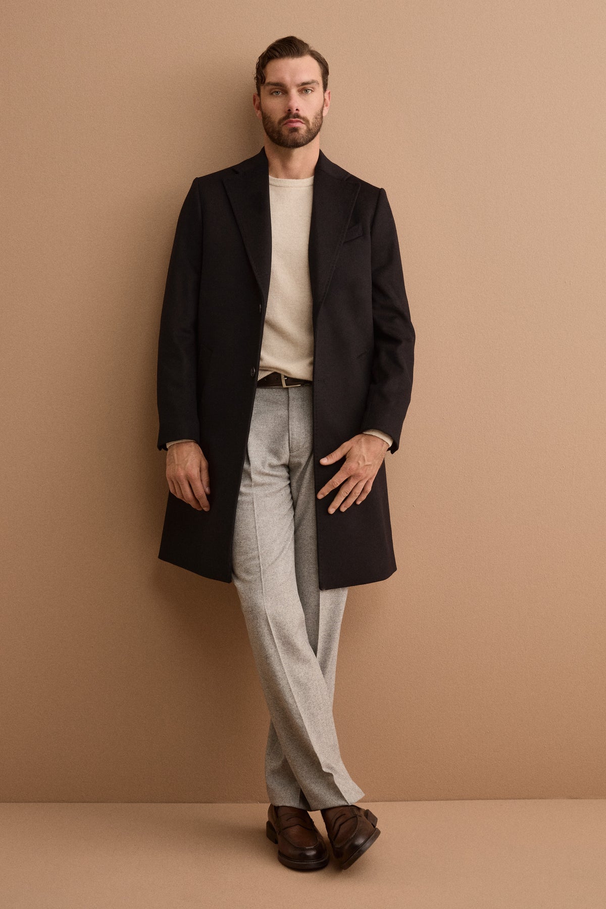 Cappotto Midi Monopetto in Lana e Cashmere - NERO
