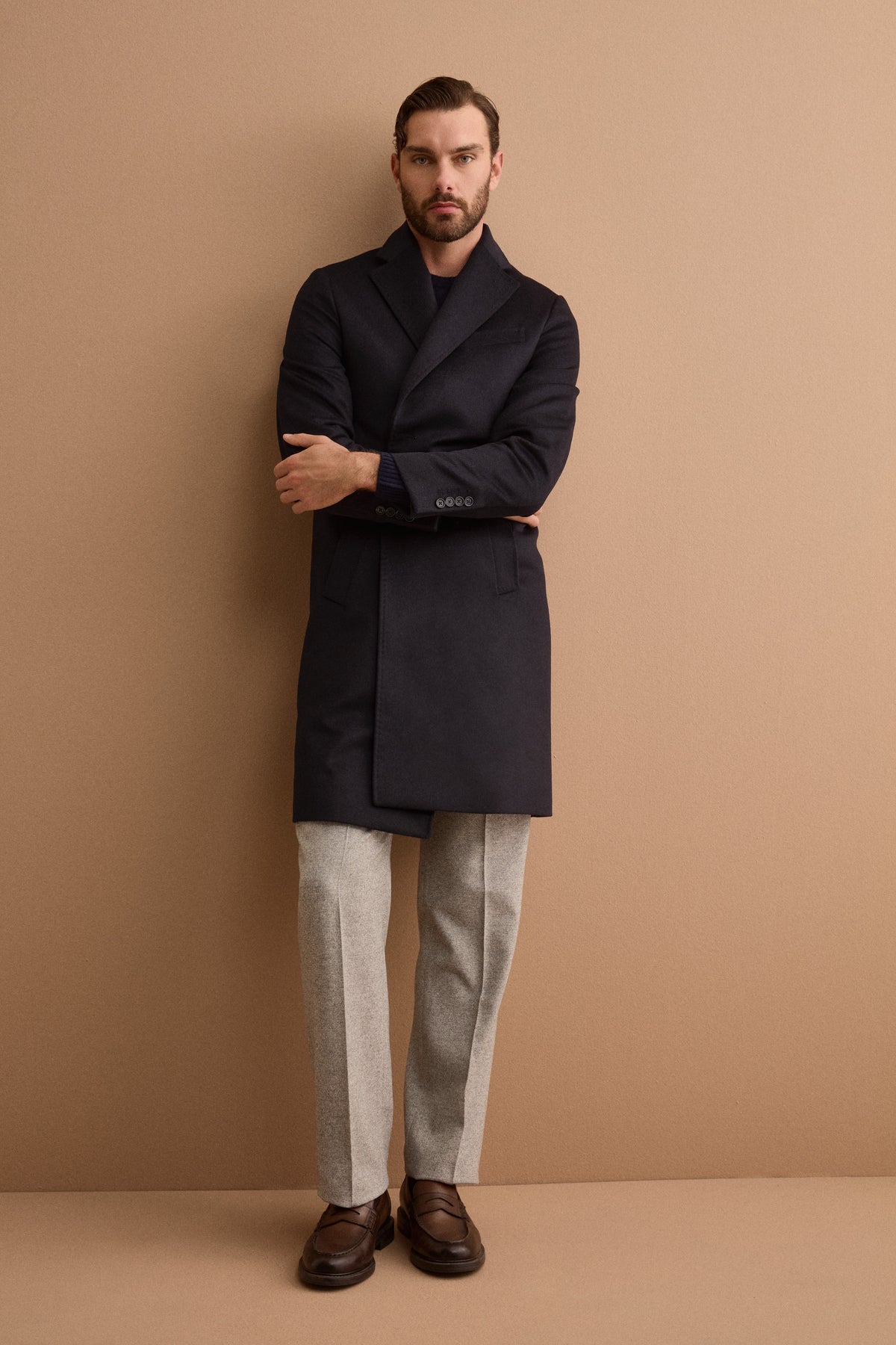 Cappotto Midi Monopetto in Lana e Cashmere - BLU