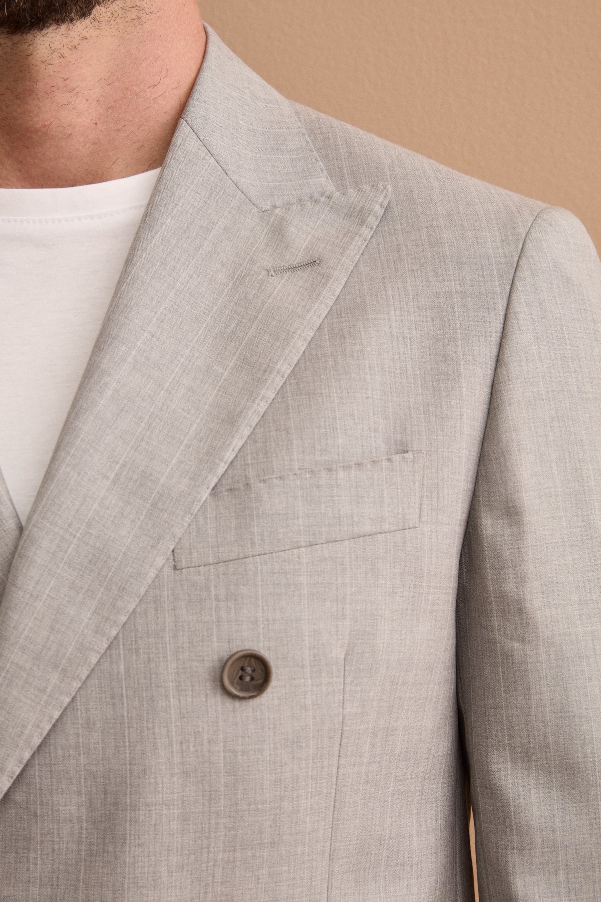 Abito Doppiopetto Slim Fit in Lana Vergine Nobility 150's - GRIGIO CHIARO RIGATO