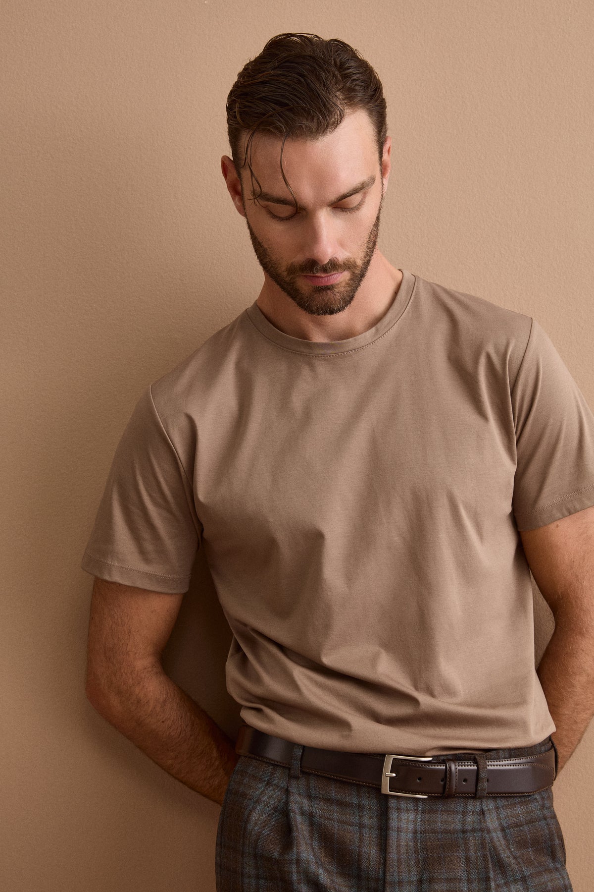 T-Shirt Girocollo in Puro Cotone - NOCCIOLA