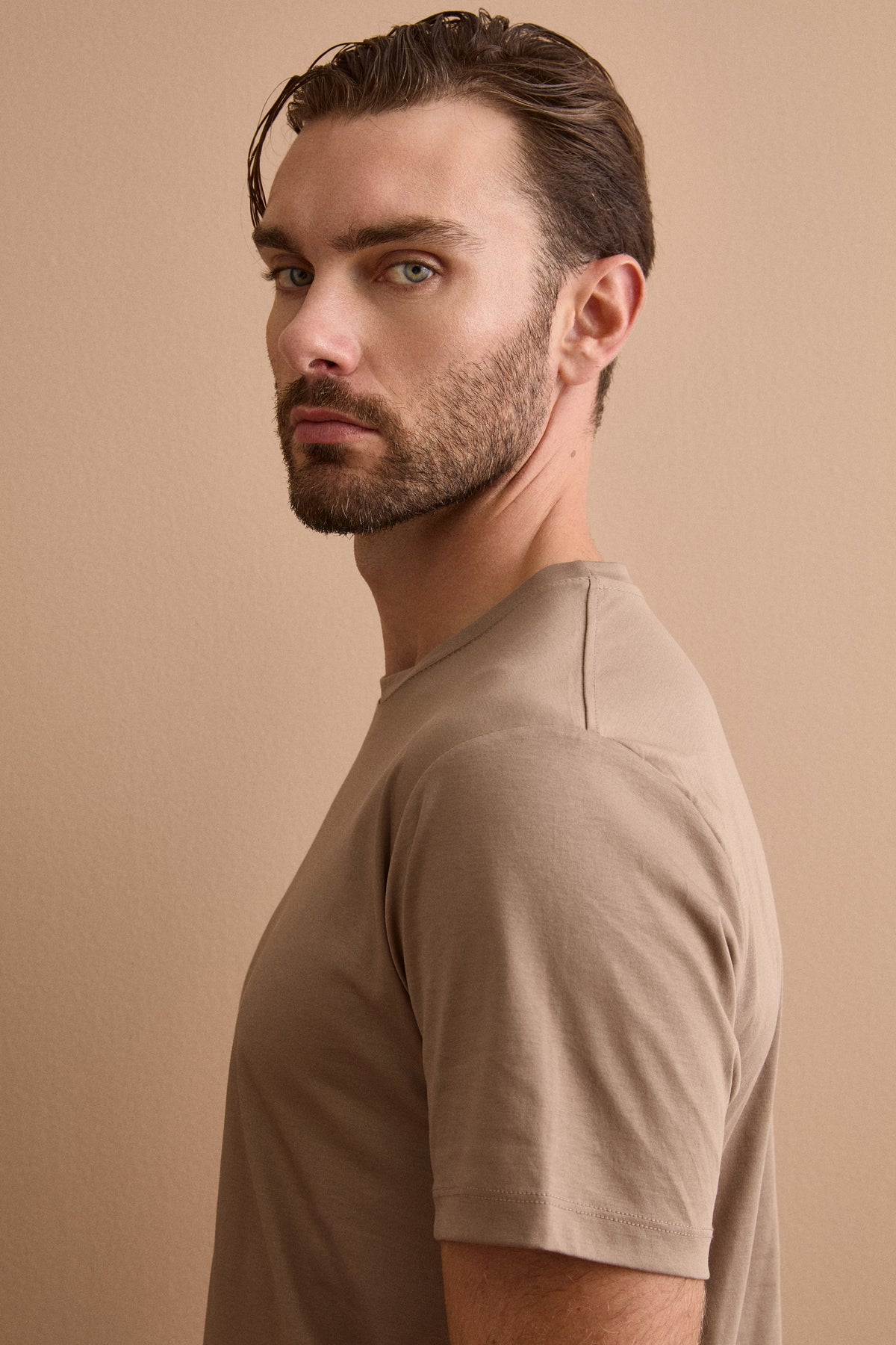 T-Shirt Girocollo in Puro Cotone - NOCCIOLA