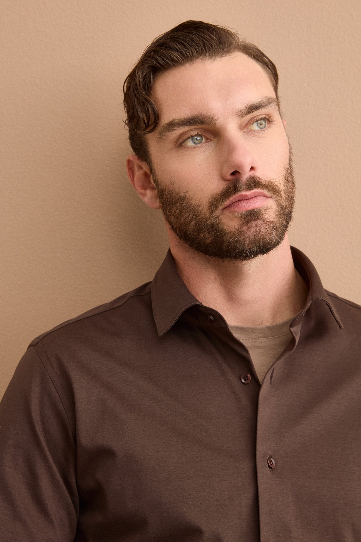 Camicia Interlock Custom Fit in Puro Cotone - MARRONE